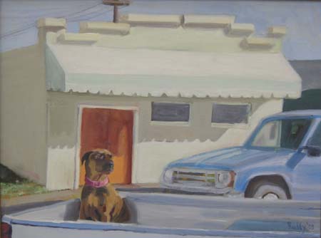 Oil on Canvas: Orange Door and Dog