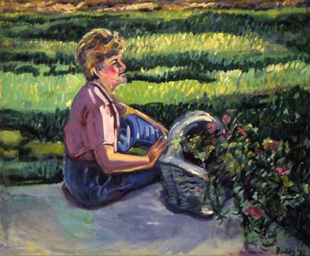 Pat in Her Garden Oil on Canvas