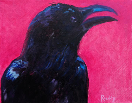 Crow on Crimson Oil on Canvas