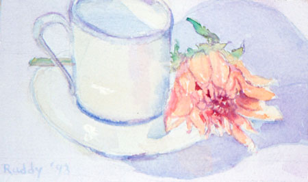 Demitasse and Dahlia Watercolor